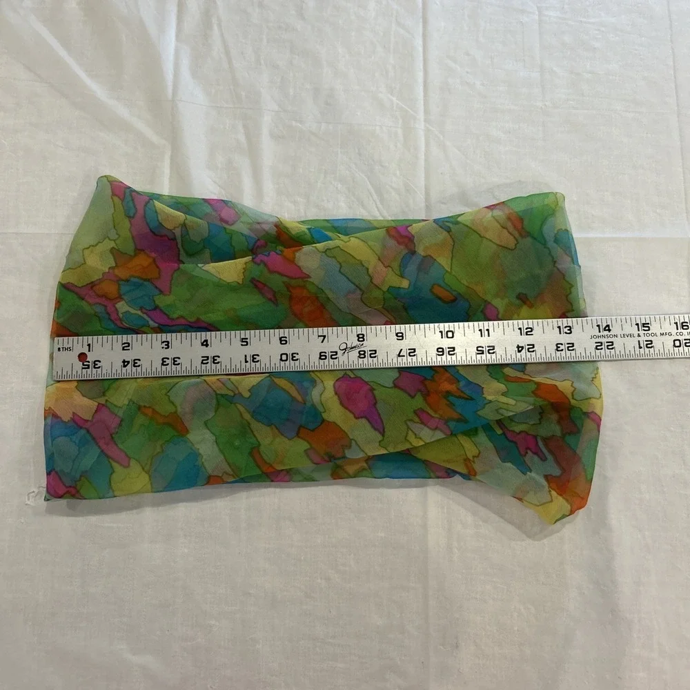 Vtg Glentey Silk Infinity Scarf Womens Green Watercolor Abstract Sheer